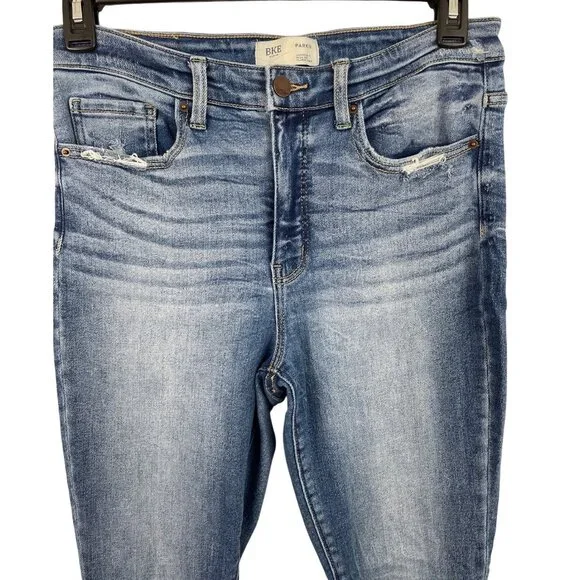 BKE Payton Jeans Womens 28x32 Blue Mid Rise Ankle Skinny Raw Hem Faded Whiskered - Picture 3 of 9